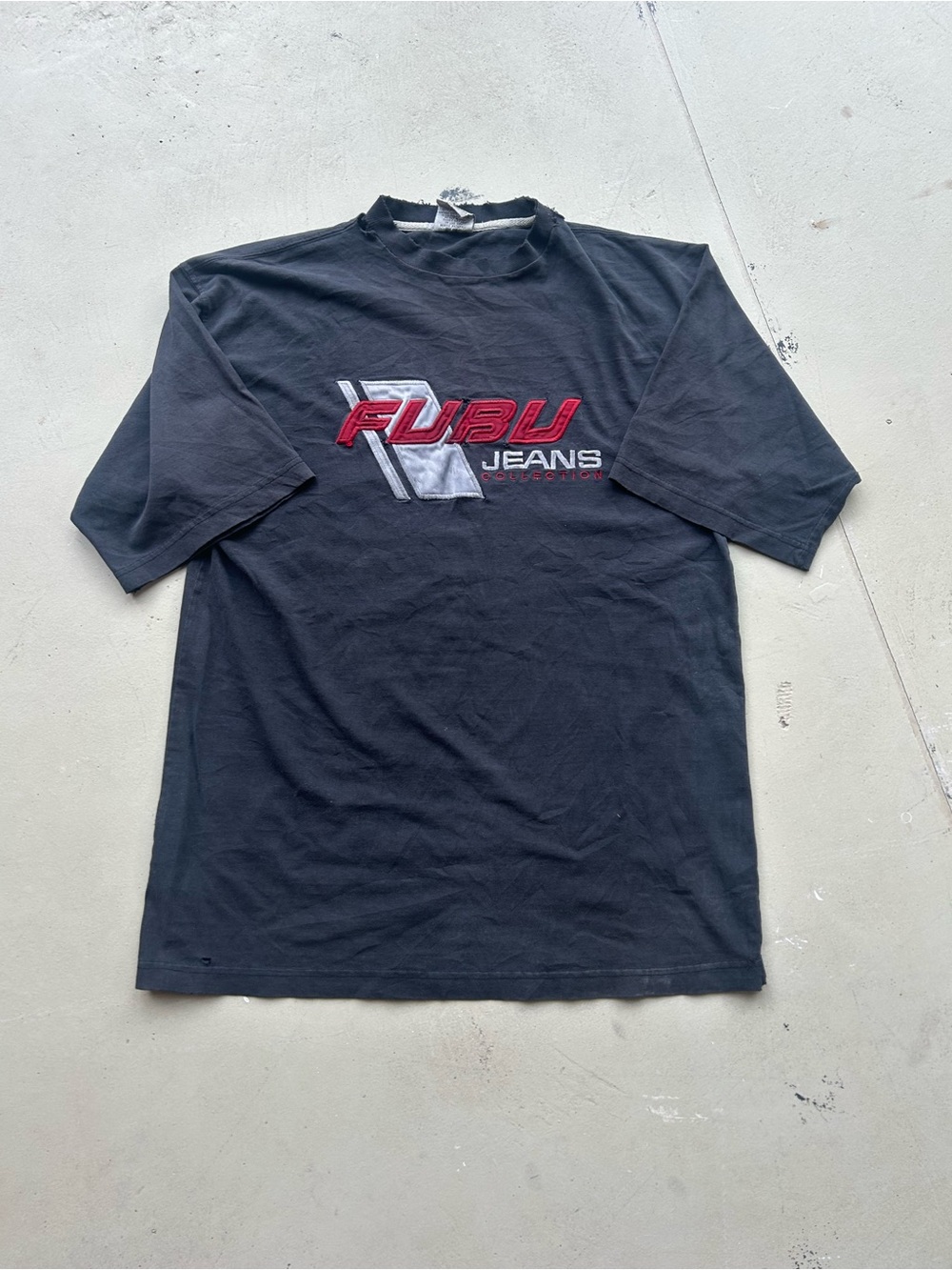 FUBU Black Tee with Red & Silver Embroidered Logo